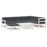 Set Salotto Giardino 8pz con Cuscini Bianco Legno Massello Pino