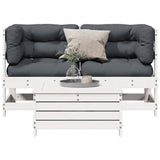 Set Salotto da Giardino 3 pz Cuscini Legno Massello Pino Bianco