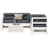 Set Salotto Giardino 5pz con Cuscini Bianco Legno Massello Pino
