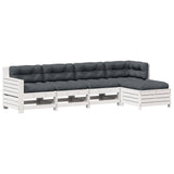 Set Salotto Giardino 5pz con Cuscini Bianco Legno Massello Pino