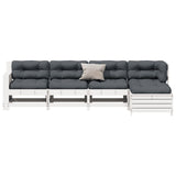 Set Salotto Giardino 5pz con Cuscini Bianco Legno Massello Pino