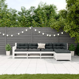 Set Salotto Giardino 5pz con Cuscini Bianco Legno Massello Pino