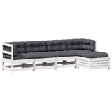 Set Salotto Giardino 5pz con Cuscini Bianco Legno Massello Pino