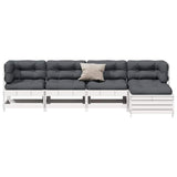 Set Salotto Giardino 5pz con Cuscini Bianco Legno Massello Pino