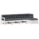 Set Salotto Giardino 5pz con Cuscini Bianco Legno Massello Pino