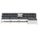 Set Salotto Giardino 5pz con Cuscini Bianco Legno Massello Pino