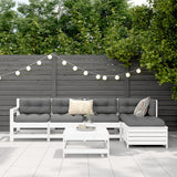 Set Divani da Giardino 6 pz Bianco in Legno Massello di Pino