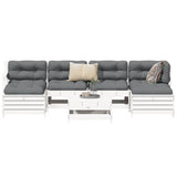 Set Divani da Giardino 7 pz Bianco in Legno Massello di Pino
