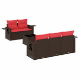 Set Divani da Giardino 6 pz con Cuscini Marrone in Polyrattan