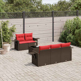Set Divani da Giardino 6 pz con Cuscini Marrone in Polyrattan