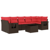 Set Divani da Giardino 8 pz con Cuscini Marrone in Polyrattan