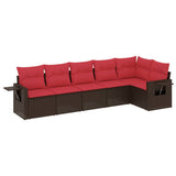 Set Divani da Giardino 6 pz con Cuscini Marrone in Polyrattan