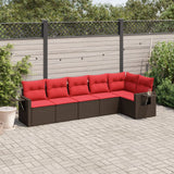 Set Divani da Giardino 6 pz con Cuscini Marrone in Polyrattan