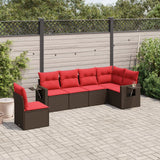 Set Divani da Giardino 6 pz con Cuscini Marrone in Polyrattan