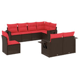 Set Divani da Giardino 8 pz con Cuscini Marrone in Polyrattan