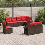 Set Divani da Giardino 8 pz con Cuscini Marrone in Polyrattan