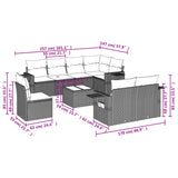 Set Divani da Giardino 9 pz con Cuscini Grigio in Polyrattan