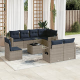 Set Divani da Giardino 9 pz con Cuscini Grigio in Polyrattan