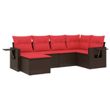 Set Divani da Giardino 6 pz con Cuscini Marrone in Polyrattan