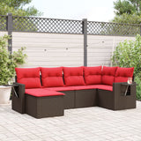 Set Divani da Giardino 6 pz con Cuscini Marrone in Polyrattan