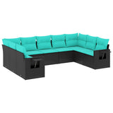 Set Divani da Giardino 9 pz con Cuscini Nero in Polyrattan