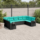 Set Divani da Giardino 9 pz con Cuscini Nero in Polyrattan