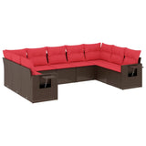 Set Divani da Giardino 9 pz con Cuscini Marrone in Polyrattan