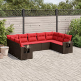 Set Divani da Giardino 9 pz con Cuscini Marrone in Polyrattan
