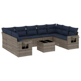 Set Divani da Giardino 10 pz con Cuscini Grigio in Polyrattan