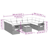 Set Divani da Giardino 10 pz con Cuscini Grigio in Polyrattan