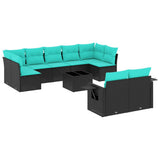 Set Divani da Giardino 10 pz con Cuscini Nero in Polyrattan
