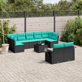 Set Divani da Giardino 10 pz con Cuscini Nero in Polyrattan