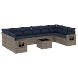 Set Divani da Giardino 11 pz con Cuscini Grigio in Polyrattan