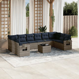 Set Divani da Giardino 11 pz con Cuscini Grigio in Polyrattan