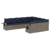 Set Divani da Giardino 10 pz con Cuscini Grigio in Polyrattan