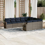 Set Divani da Giardino 10 pz con Cuscini Grigio in Polyrattan