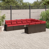 Set Divani da Giardino 10 pz con Cuscini Marrone in Polyrattan