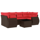 Set Divani da Giardino 7 pz con Cuscini Marrone in Polyrattan