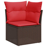 Set Divani da Giardino 7 pz con Cuscini Marrone in Polyrattan