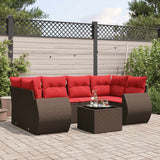Set Divani da Giardino 7 pz con Cuscini Marrone in Polyrattan