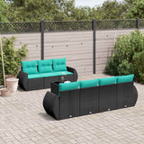 Set Divani da Giardino 8 pz con Cuscini Nero in Polyrattan
