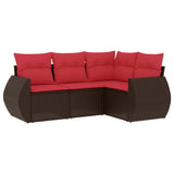 Set Divani da Giardino 4 pz con Cuscini Marrone in Polyrattan