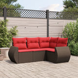 Set Divani da Giardino 4 pz con Cuscini Marrone in Polyrattan