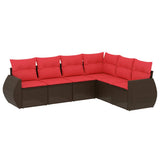 Set Divani da Giardino 6 pz con Cuscini Marrone in Polyrattan