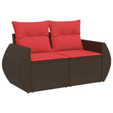 Set Divani da Giardino 6 pz con Cuscini Marrone in Polyrattan