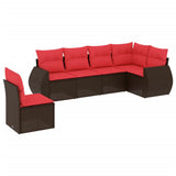 Set Divani da Giardino 6 pz con Cuscini Marrone in Polyrattan
