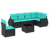Set Divani da Giardino 7 pz con Cuscini Nero in Polyrattan