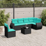 Set Divani da Giardino 7 pz con Cuscini Nero in Polyrattan