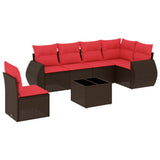Set Divani da Giardino 7 pz con Cuscini Marrone in Polyrattan