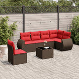 Set Divani da Giardino 7 pz con Cuscini Marrone in Polyrattan